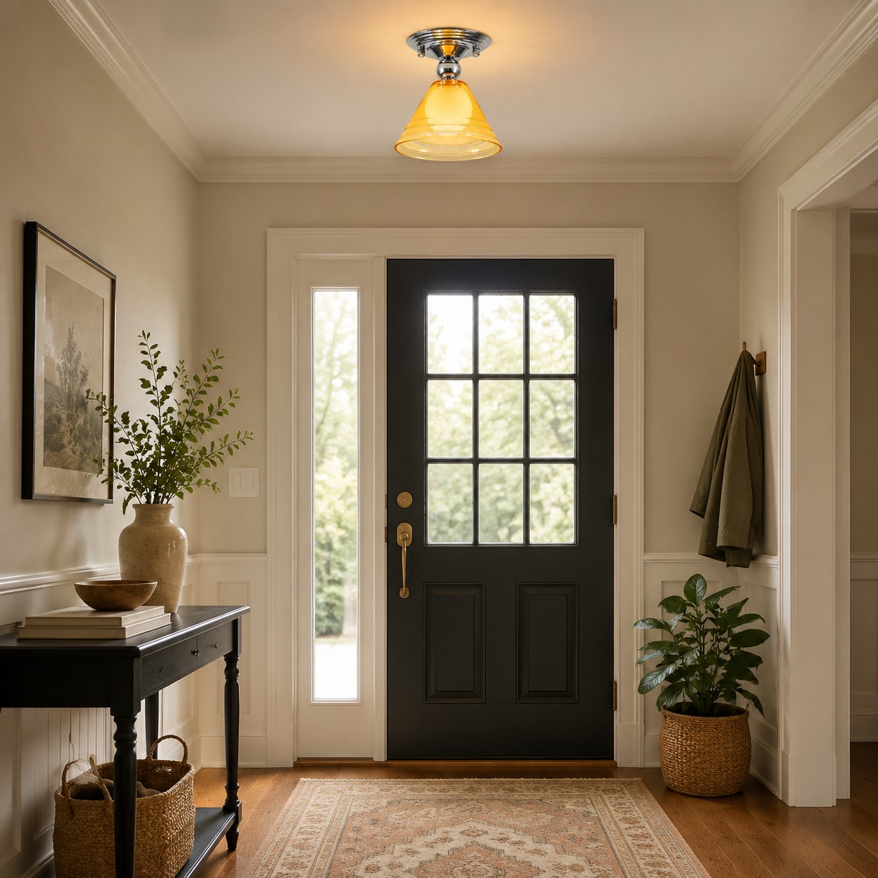 Light Yellow Glass Pendant Light With Chrome Canopy