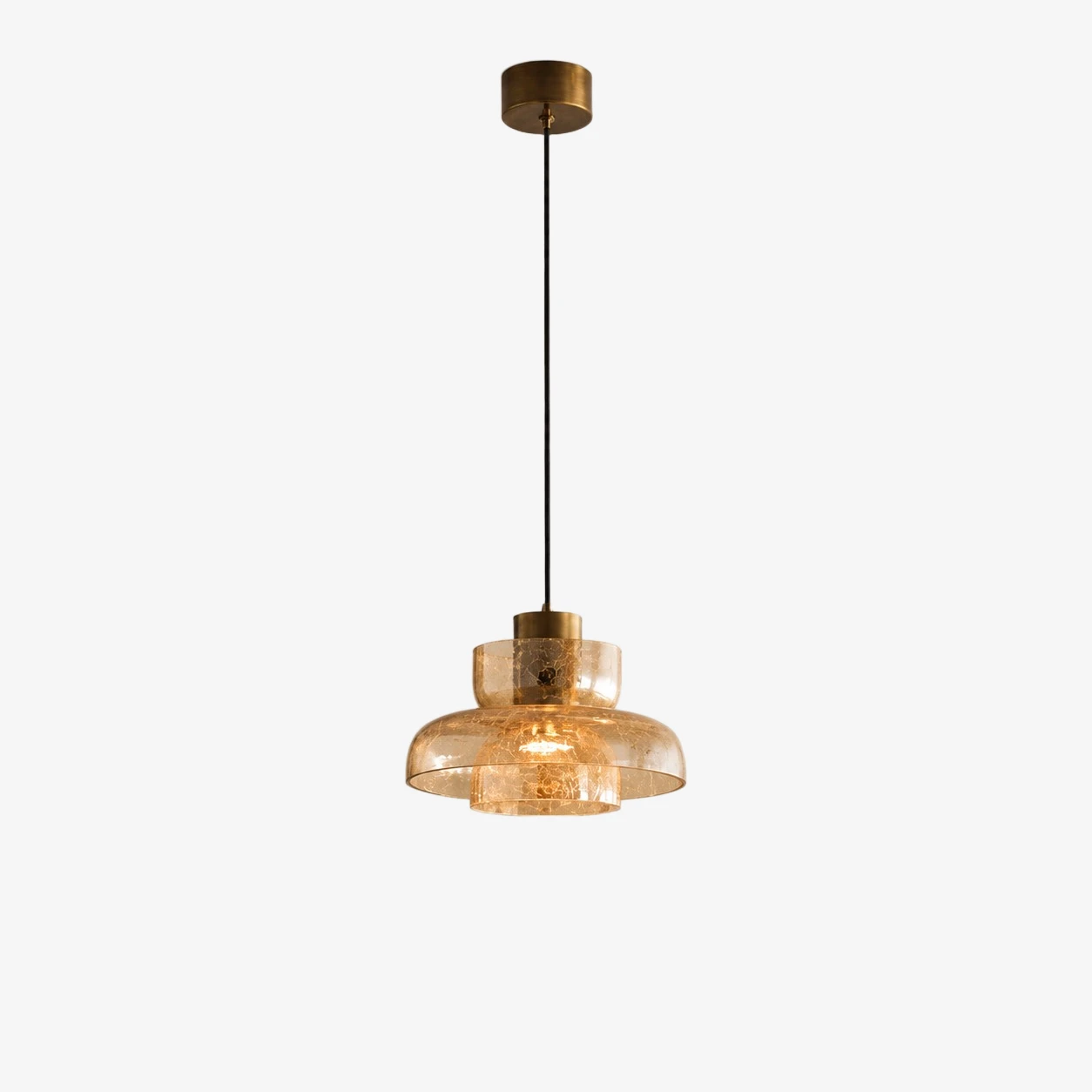 Style C pendant with amber crackle glass shade