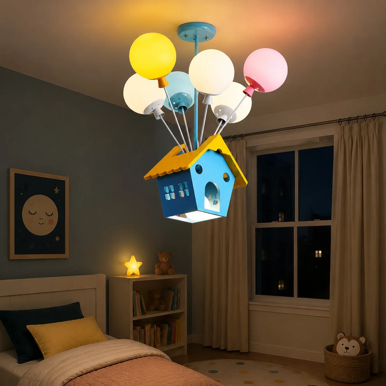 Colorful Balloon House LED Pendant Light for Kids Rooms