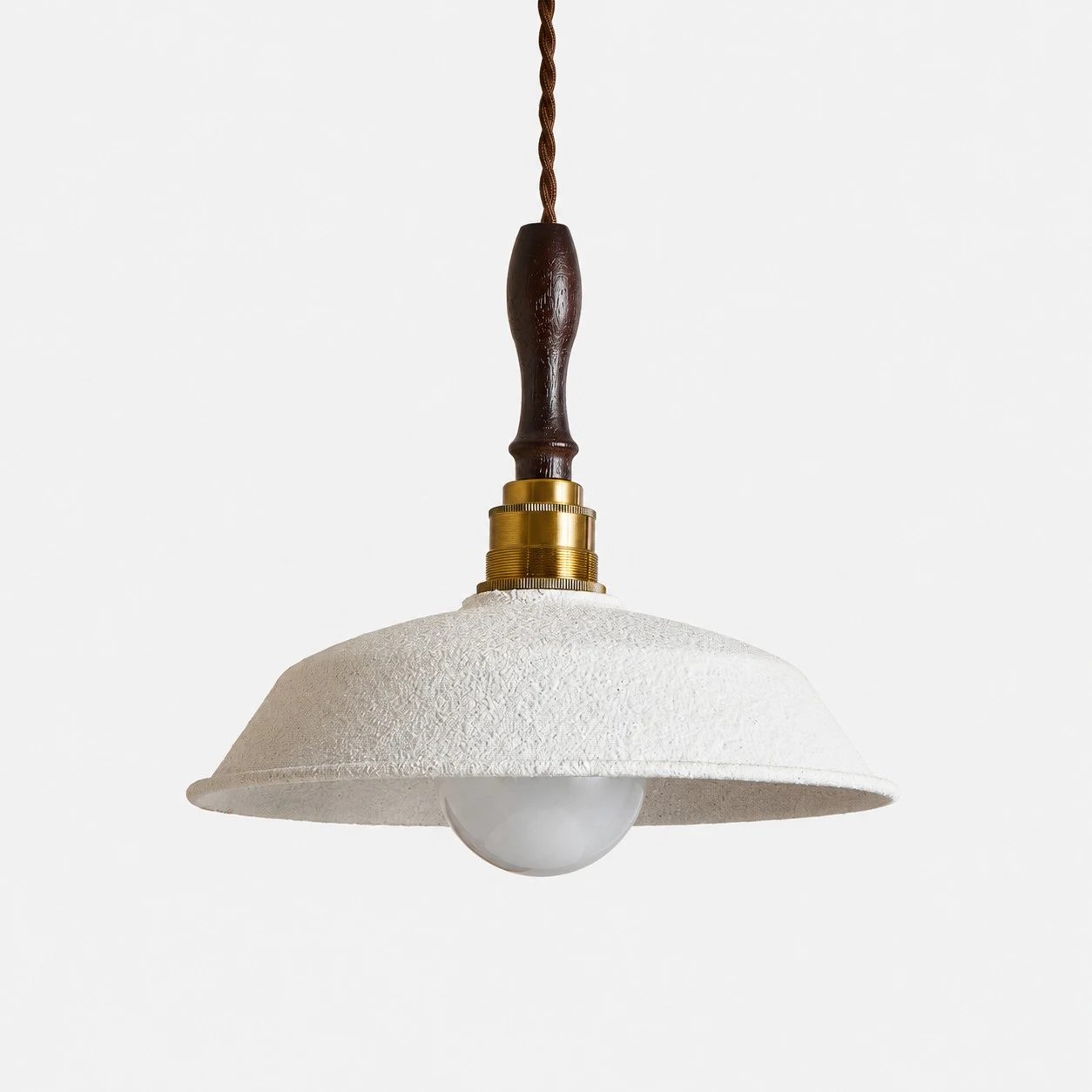Brass walnut color pendant lamp with white shade