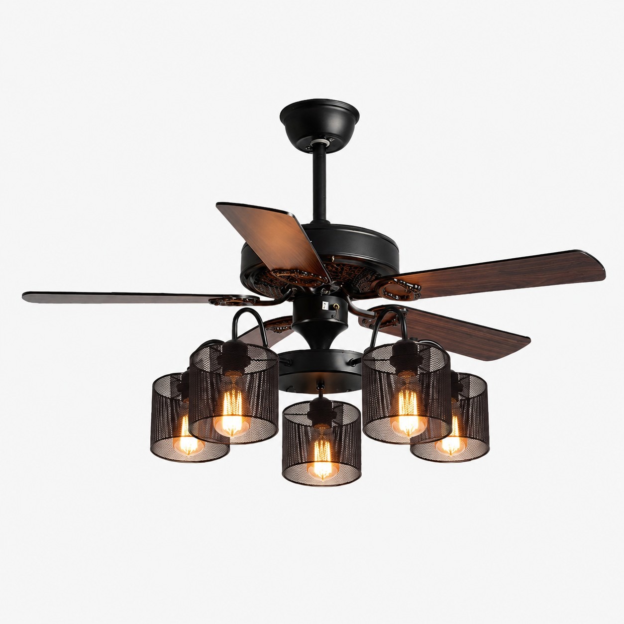 Style D wood blades five-light ceiling fan