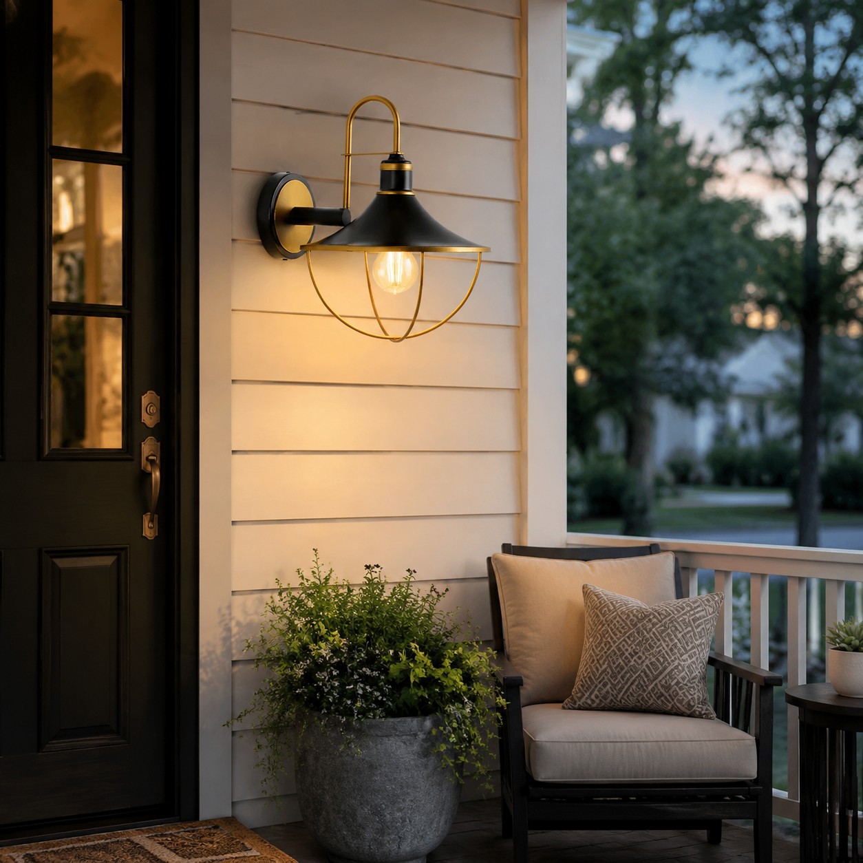 Black and Gold Outdoor Wall Lantern