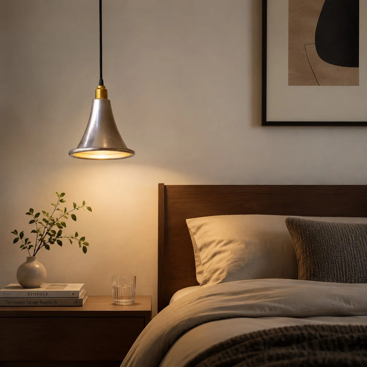 Pendant light used as bedside accent lighting