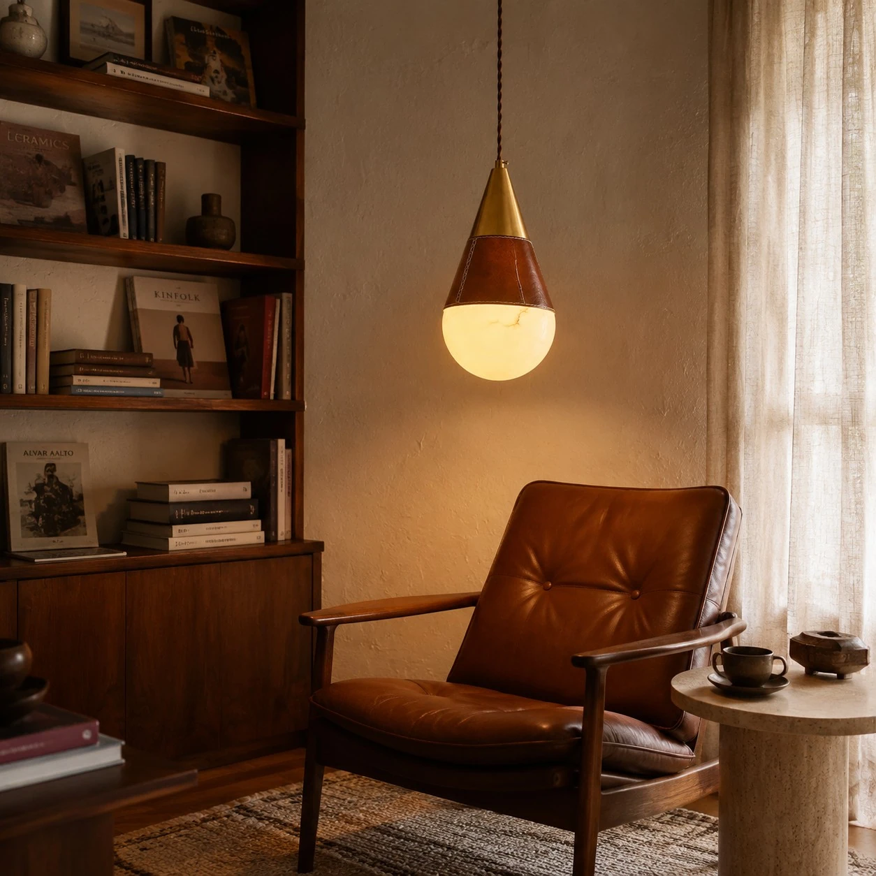 Vintage Leather Faux Marble Teardrop Pendant Light for Dining Rooms and Bedside