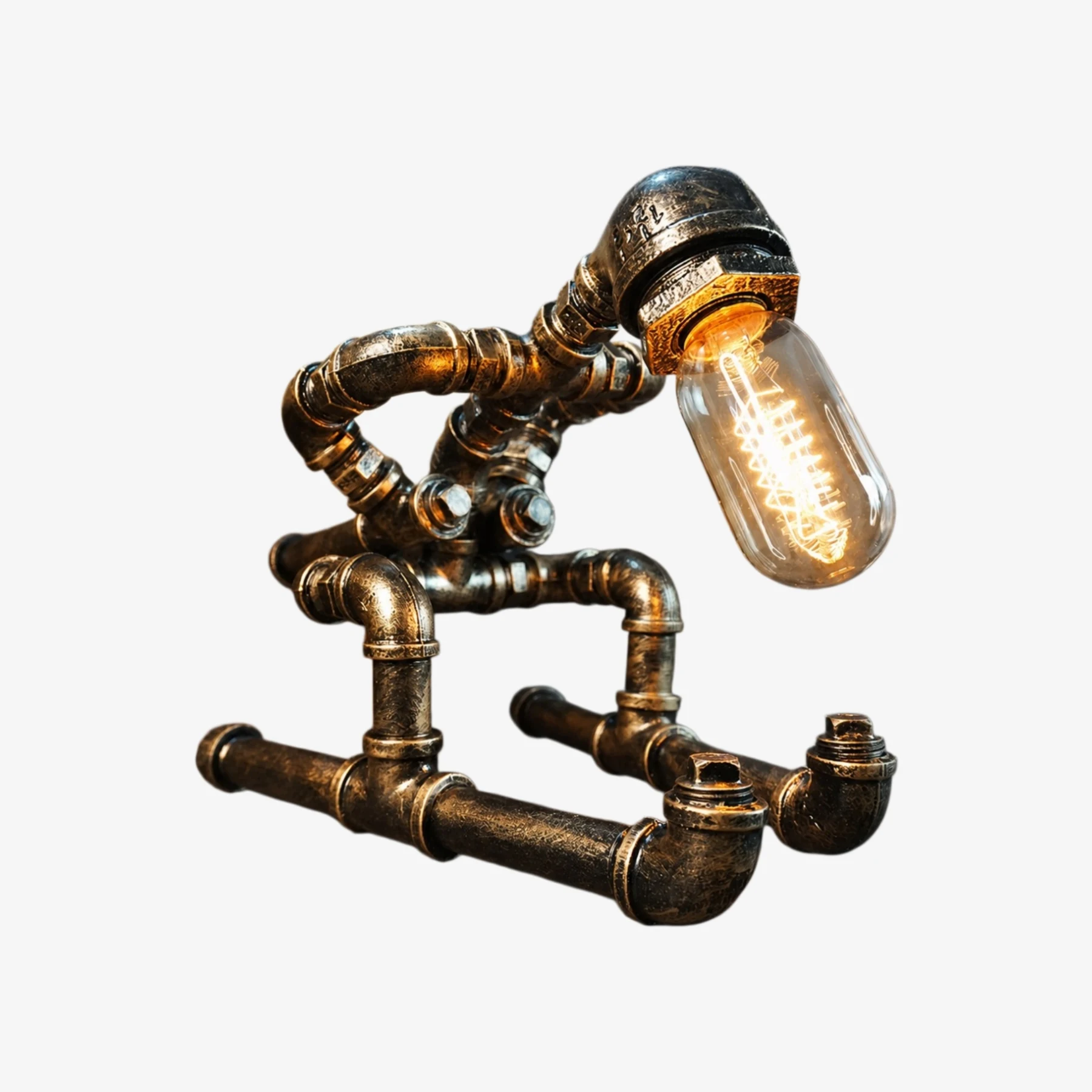 White retro industrial pipe table lamp