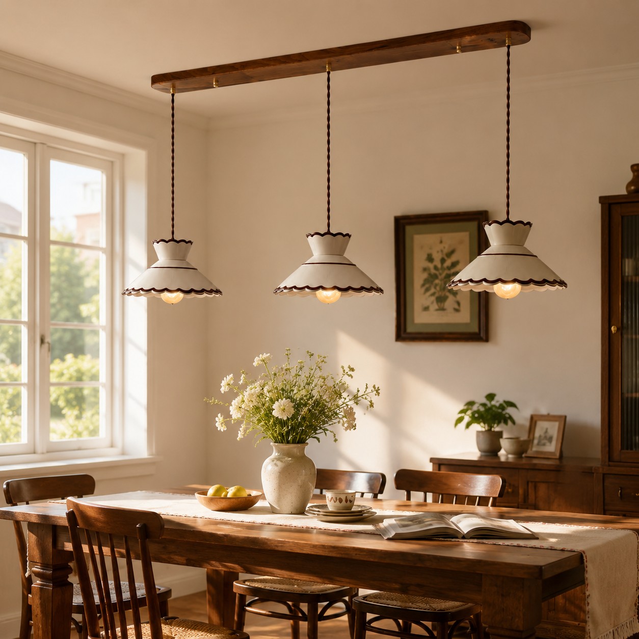 French Vintage Scalloped Ceramic Pendant Light 8