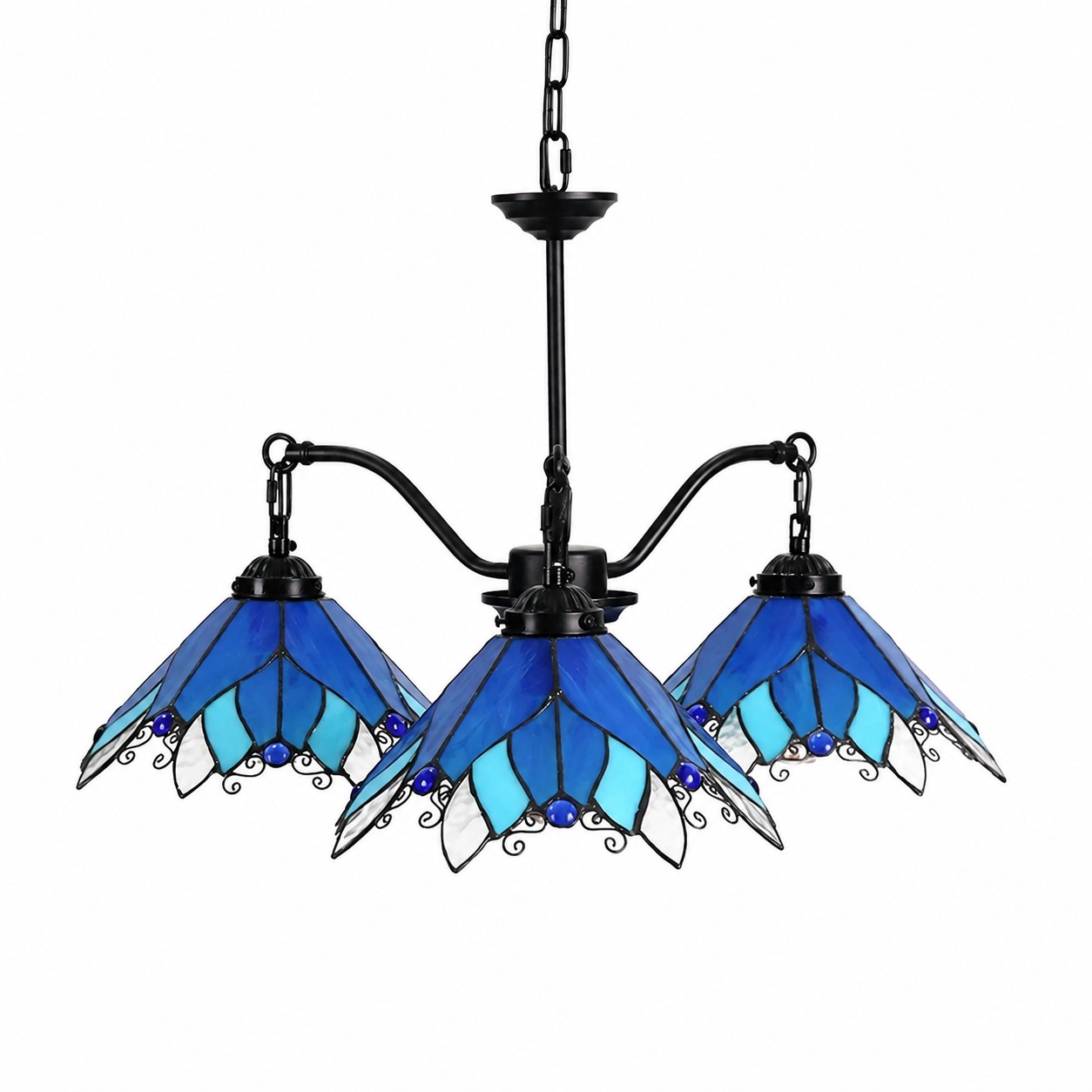 Four-Light Stained Glass Chandelier