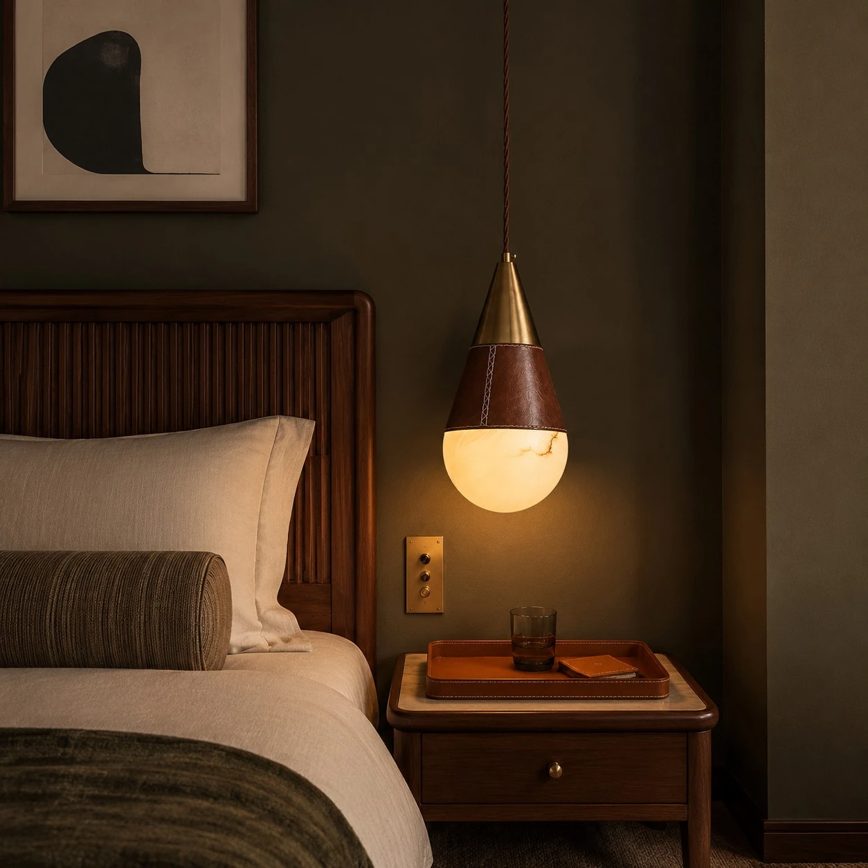 Vintage Leather Faux Marble Teardrop Pendant Light for Dining Rooms and Bedside