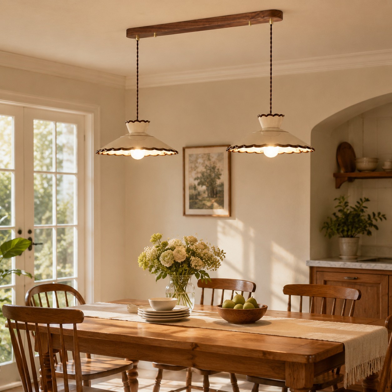 French Vintage Scalloped Ceramic Pendant Light 7