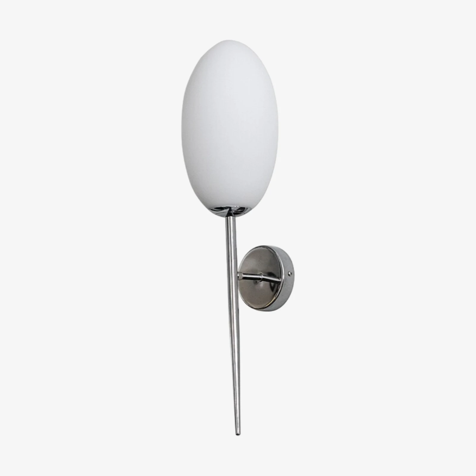 Milk glass wall sconce with slim chrome rod