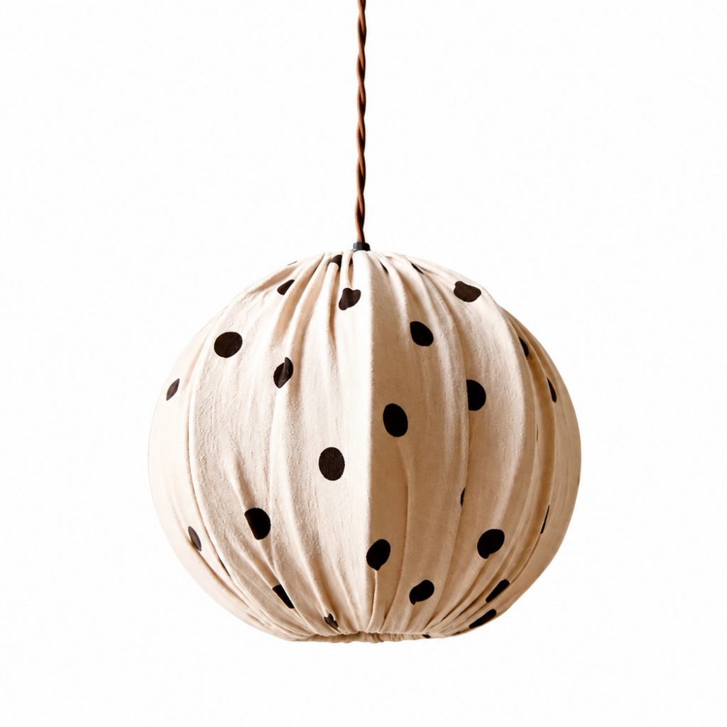 Large cream polka dot fabric globe pendant lamp