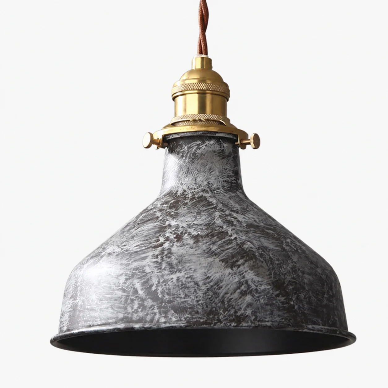 Wide distressed grey white cone pendant lamp