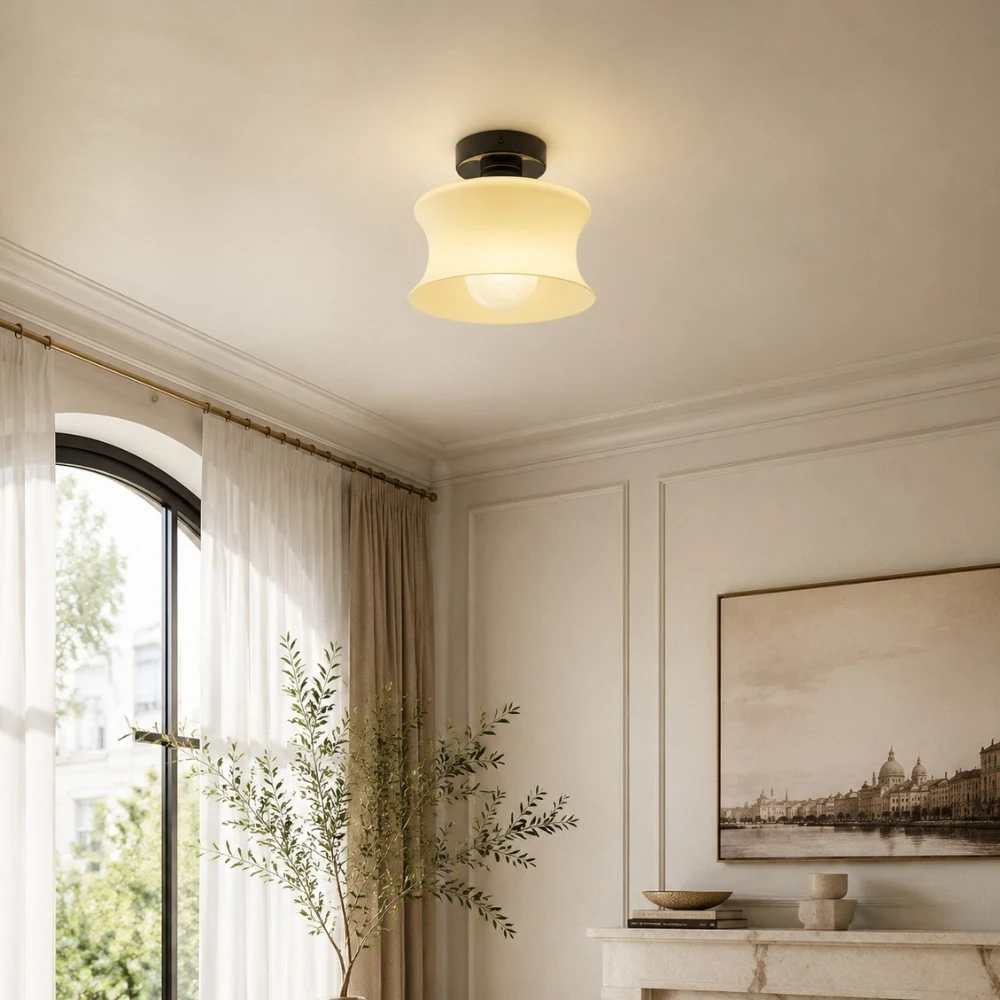French Bauhaus Glass Flush Mount Ceiling Light, 20 cm