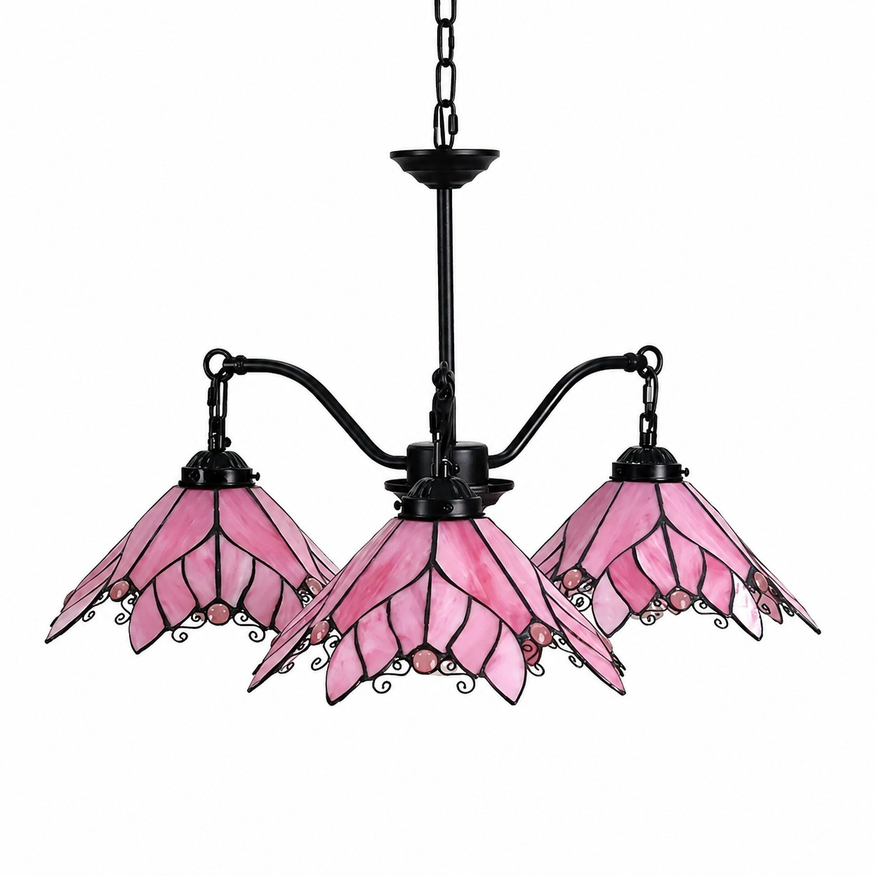 Four-Light Stained Glass Chandelier