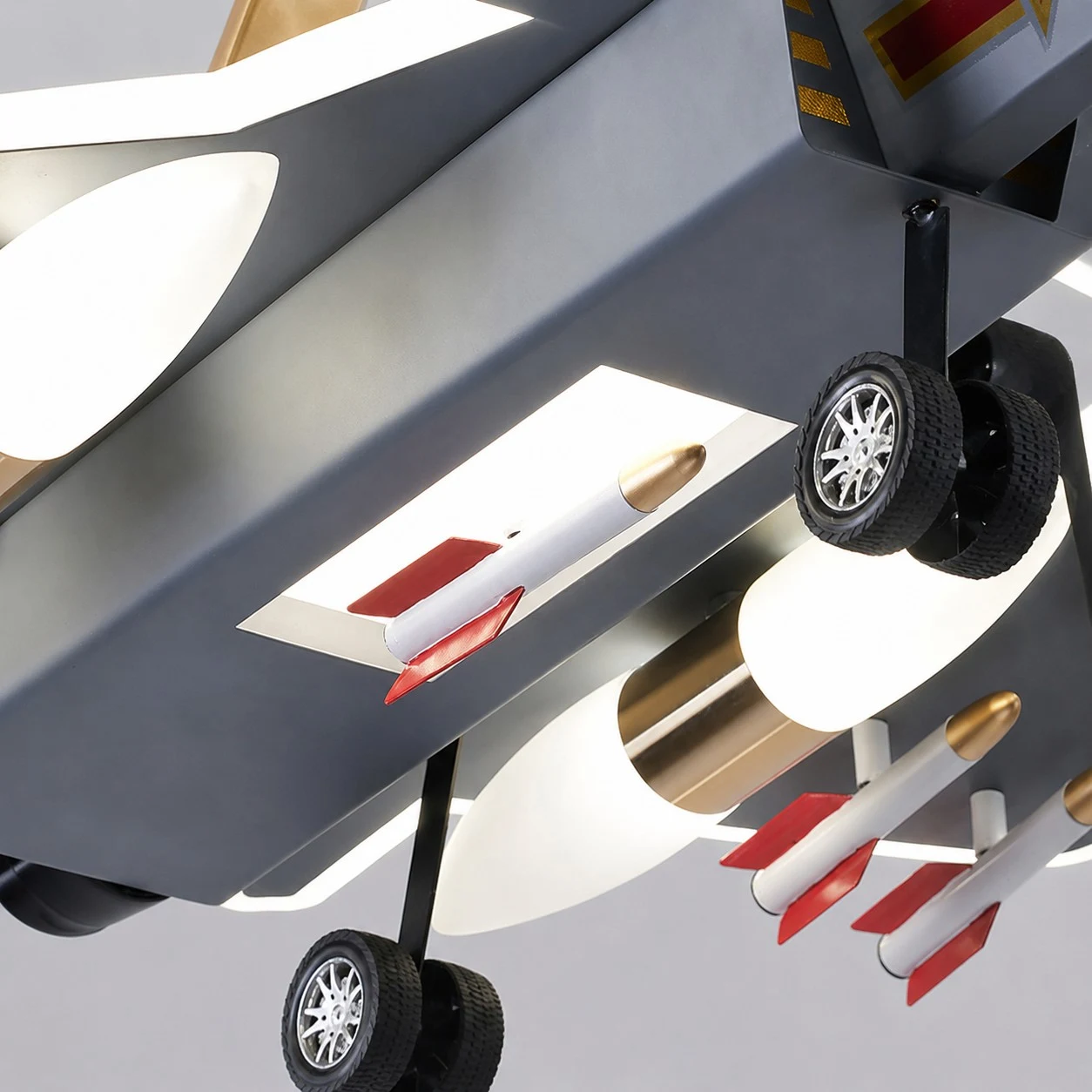 Airplane body, wing, wheel, and acrylic light detail