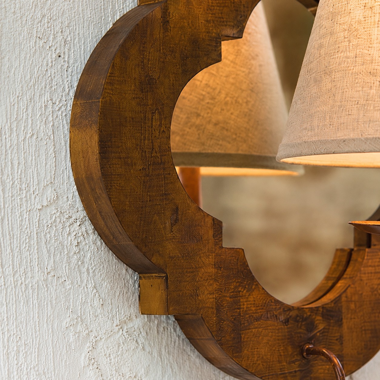 Antique Wood Wall Sconce With Fabric Shade