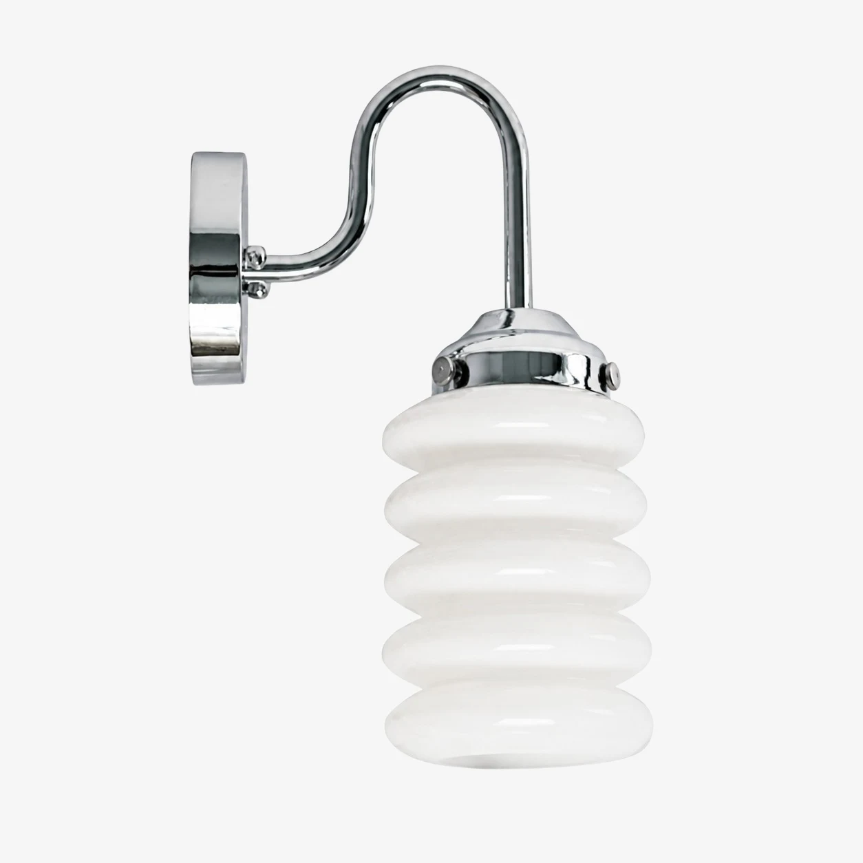 White ribbed glass chrome wall sconce