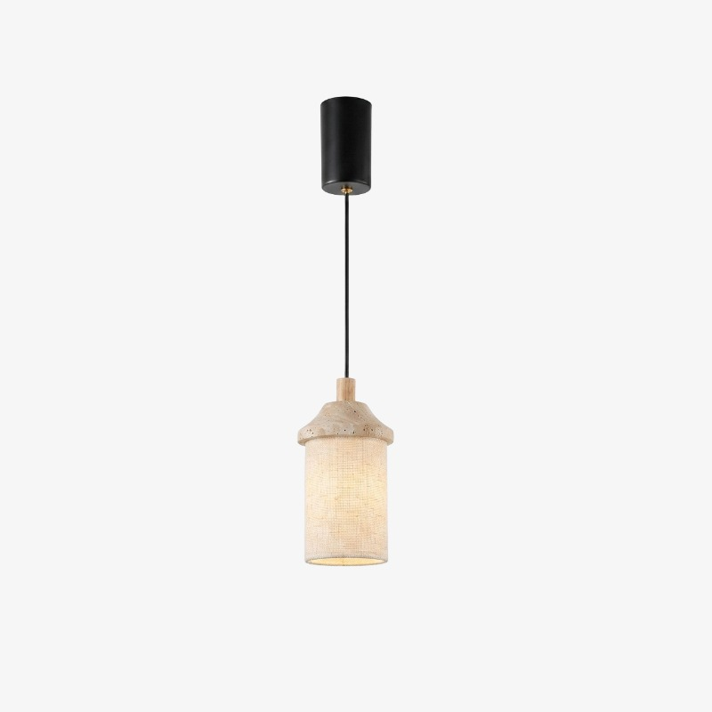 Style C travertine pendant with walnut wood finish
