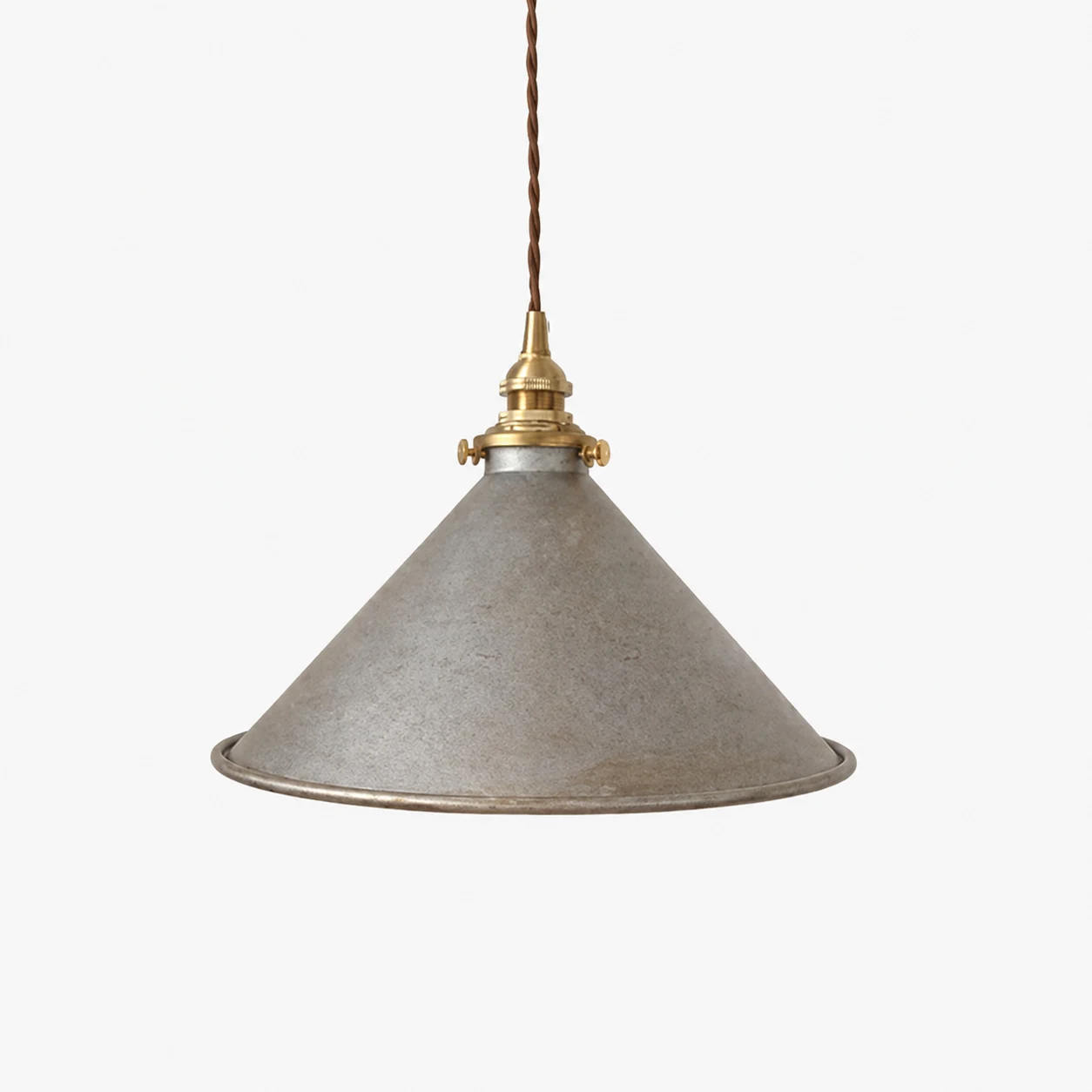 Iron silver cone pendant lamp on white background