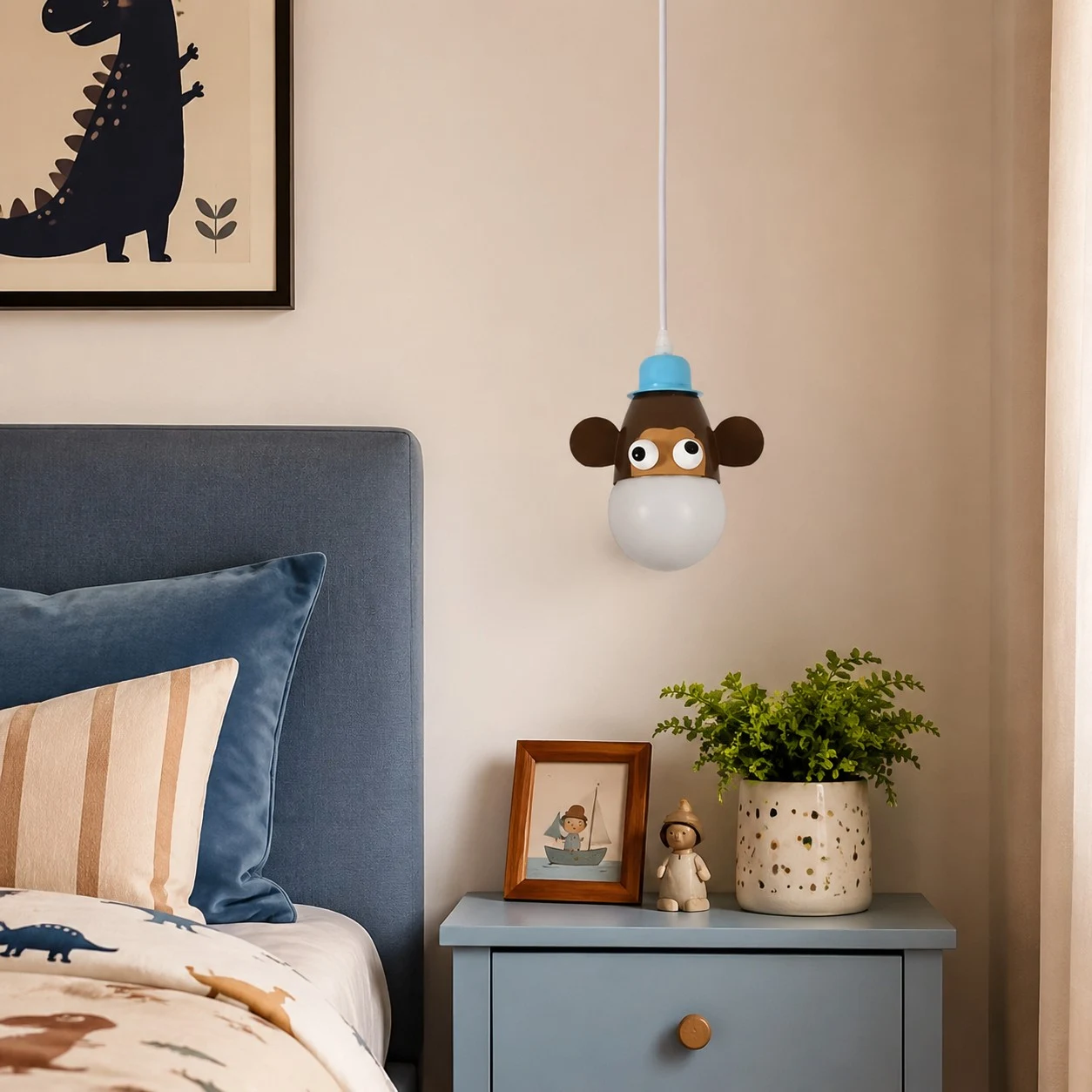 Monkey animal pendant light installed