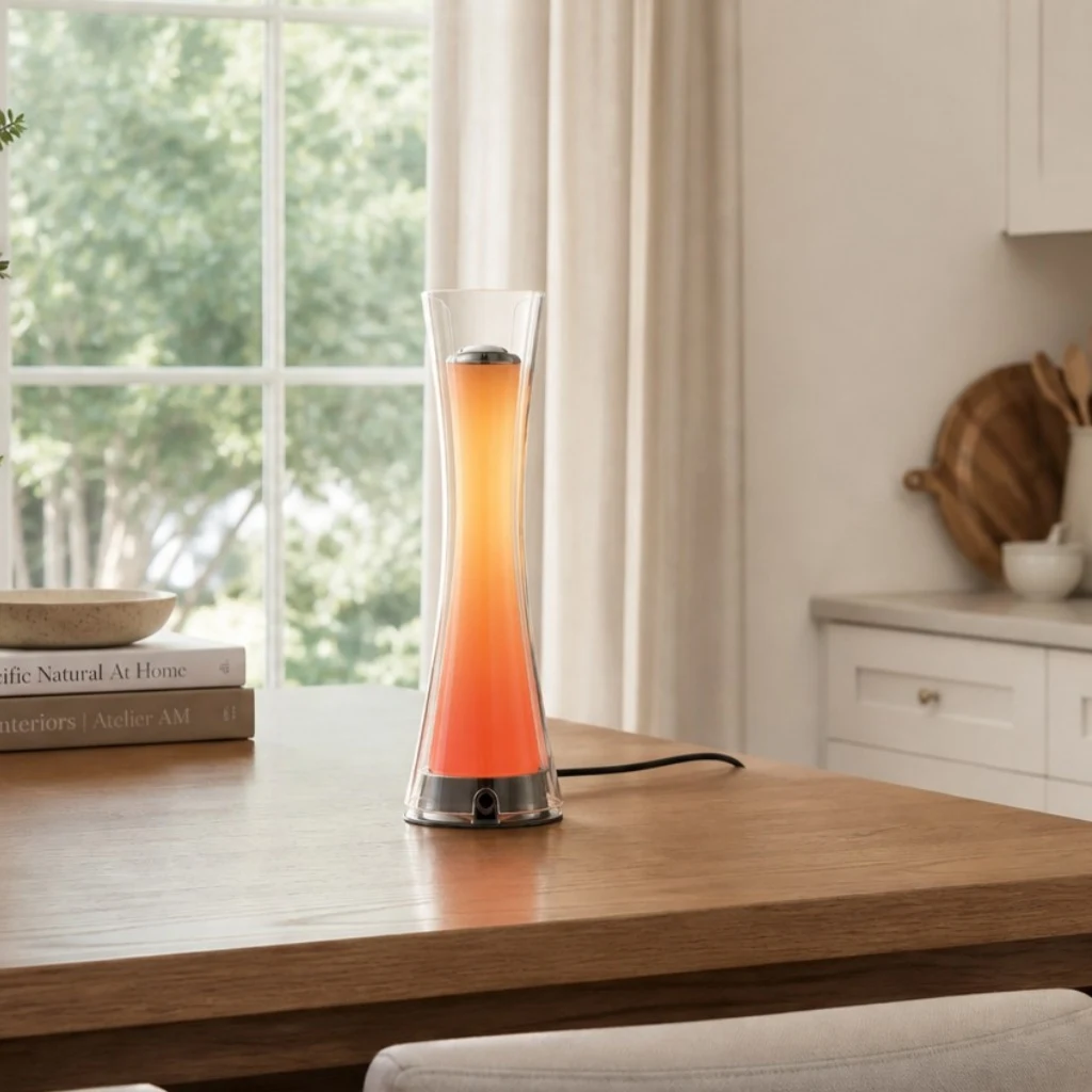 Warm gradient lamp on a console table