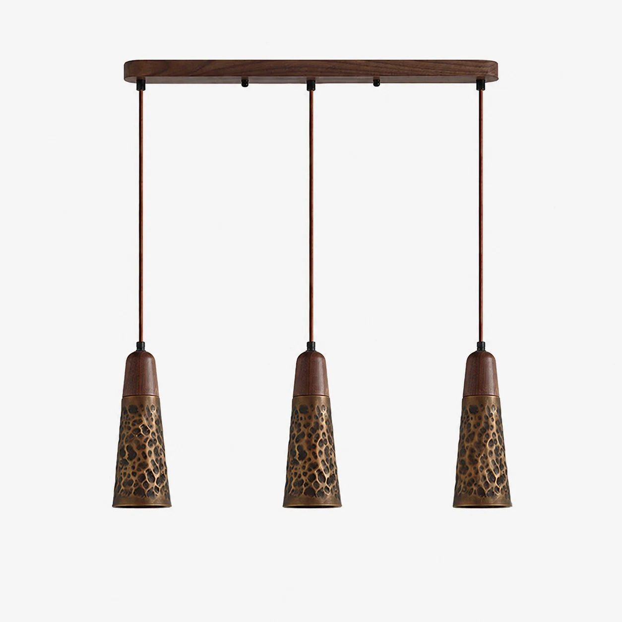 Style A three-light hammered copper pendant
