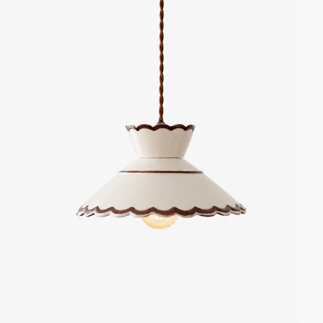 French Vintage Scalloped Ceramic Pendant Light 2