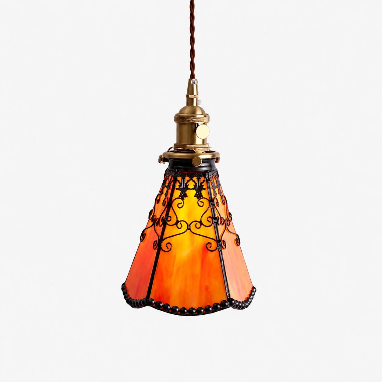 orange red stained glass pendant
