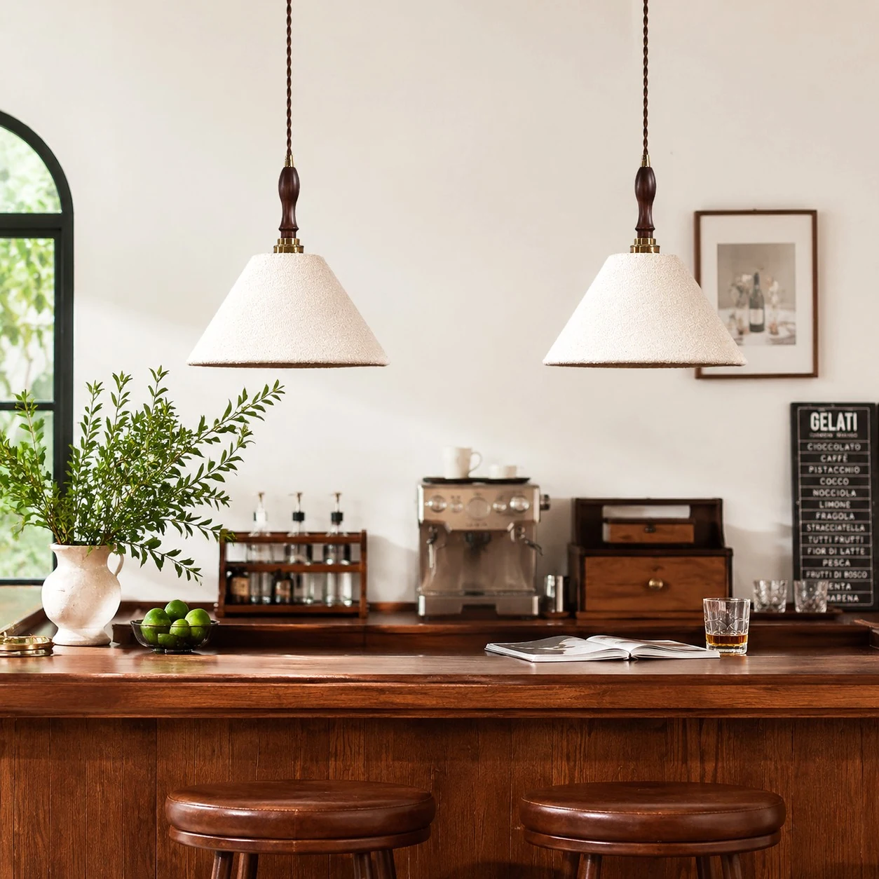 Cafe bar pendant pair installation