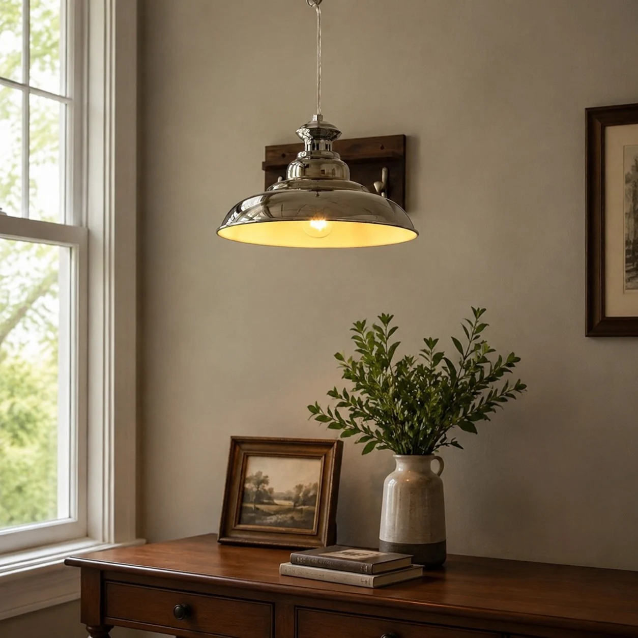 Bauhaus chrome dome pendant light