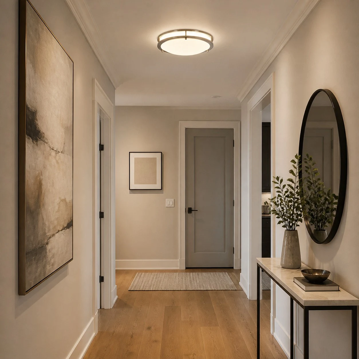 Round Bauhaus LED ceiling light in a living space