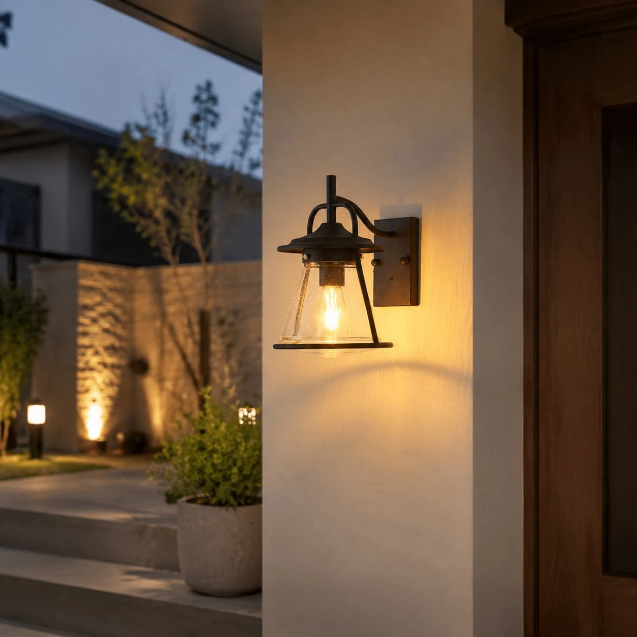 Black Glass Outdoor Wall Lantern Sconce