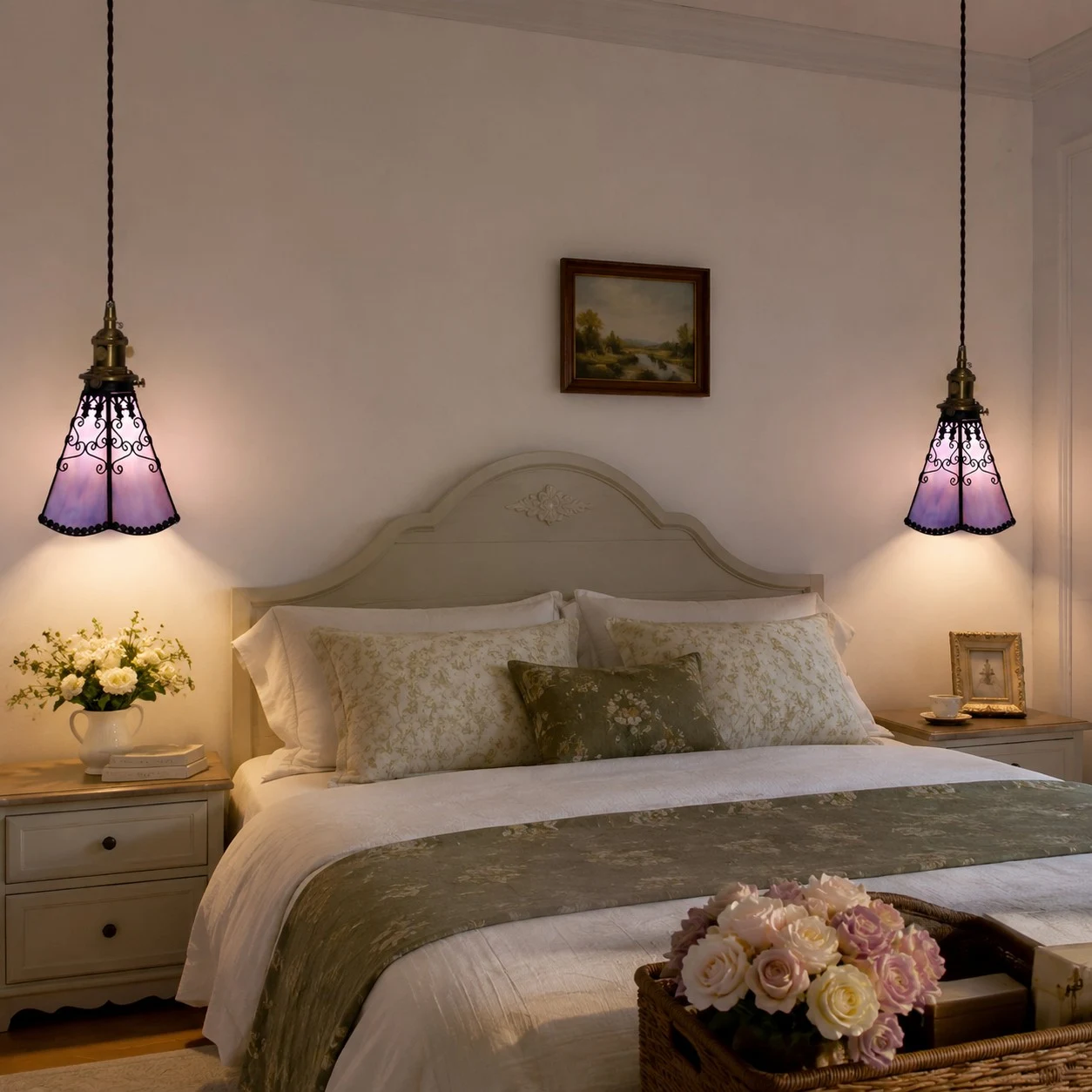 purple pendant bedside scene