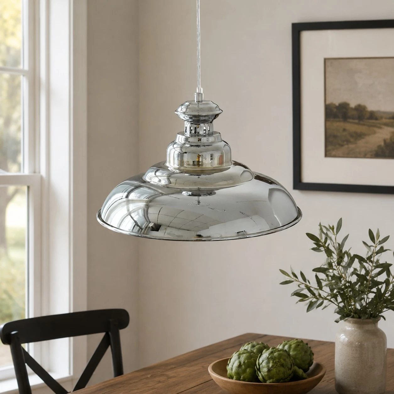 Bauhaus chrome dome pendant light
