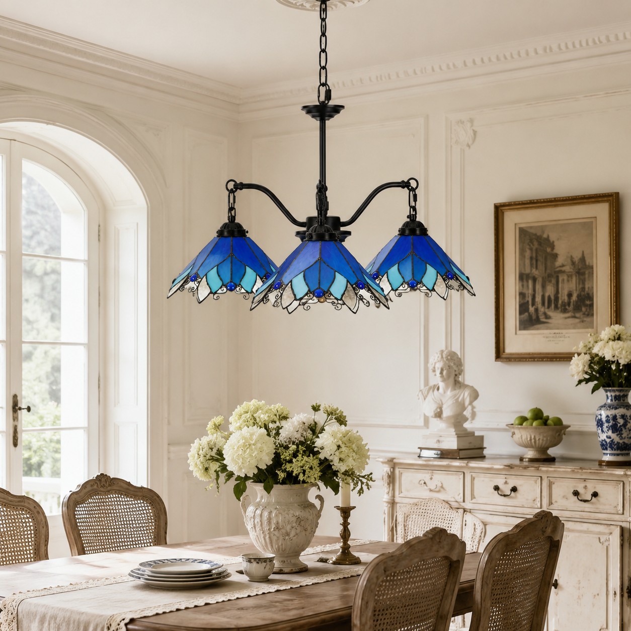 Four-Light Stained Glass Chandelier