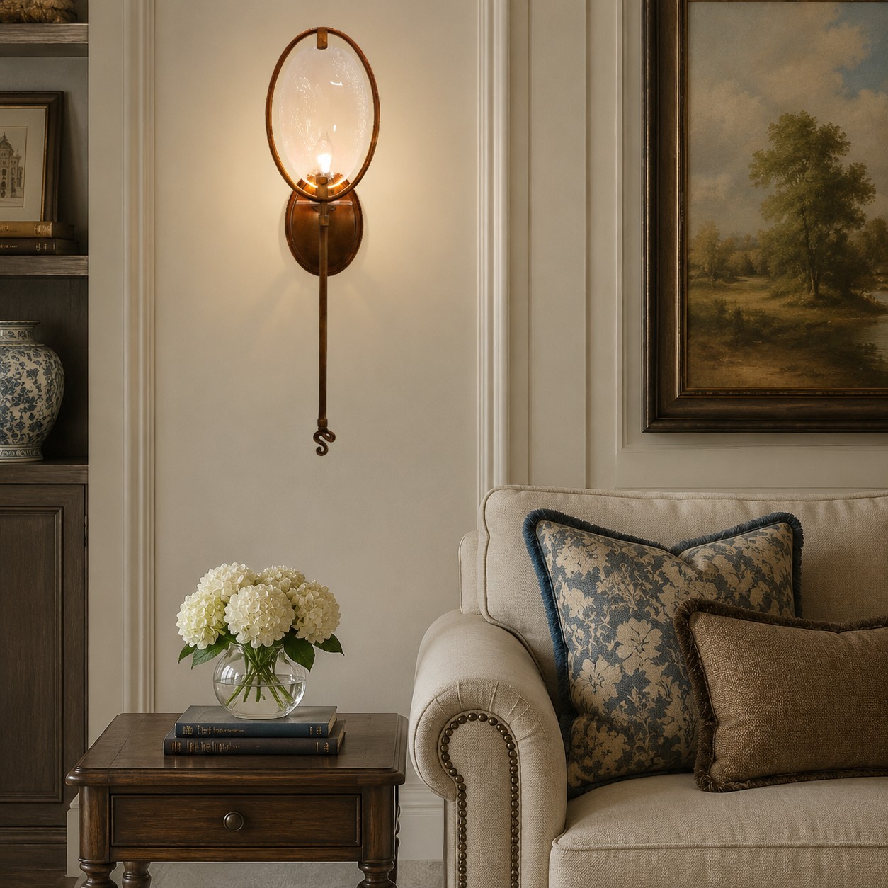 Oval Glass Wall Sconce With Pull Chain