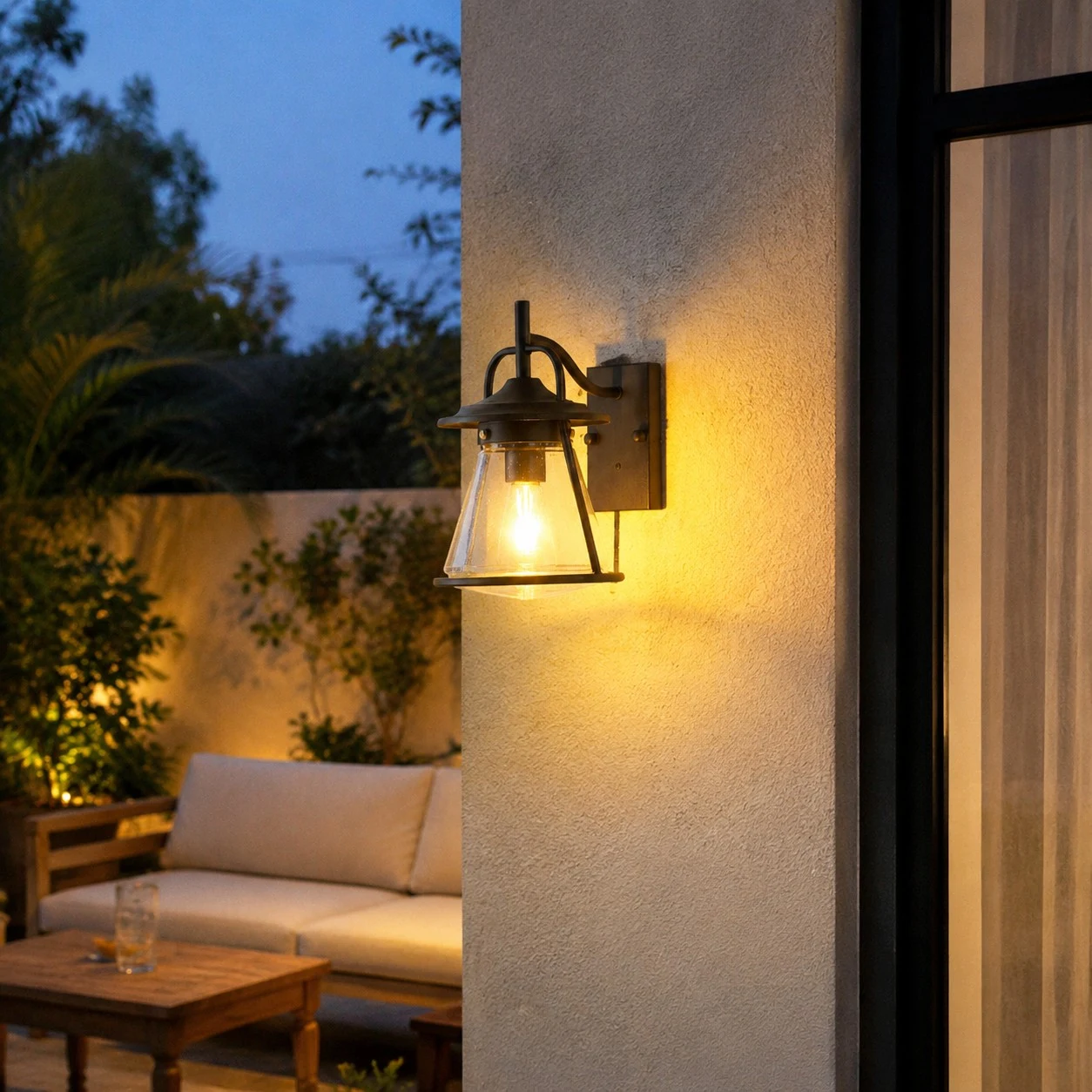 Black Glass Outdoor Wall Lantern Sconce