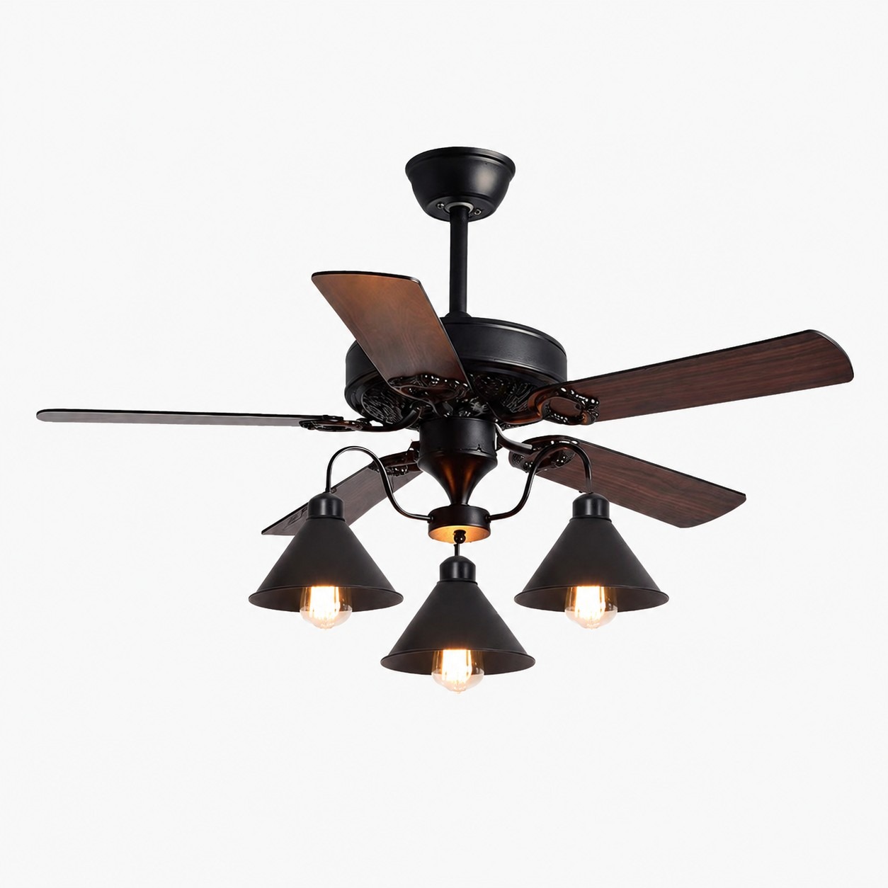 Style B wood blades three-light ceiling fan