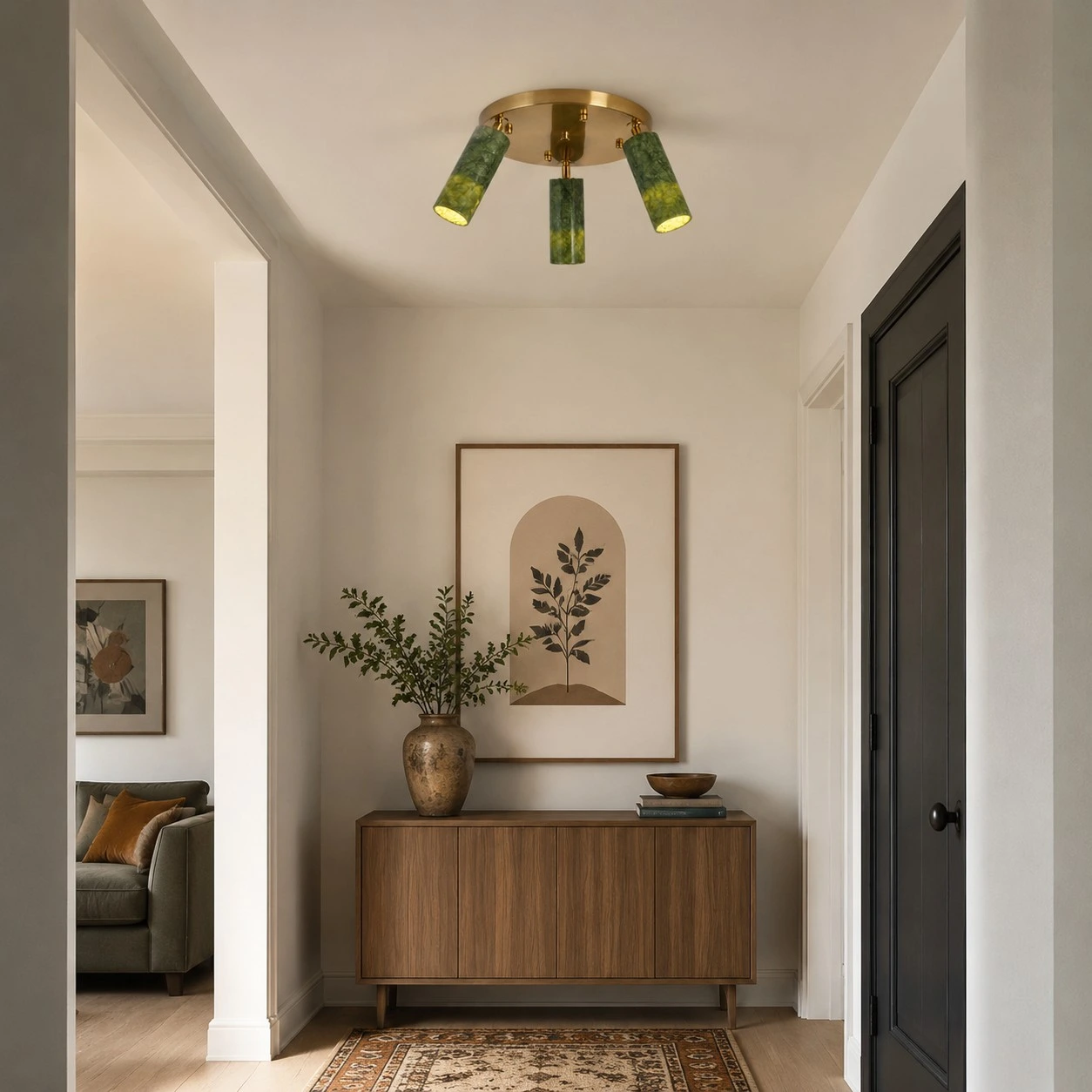 Green jade brass ceiling light detail 11