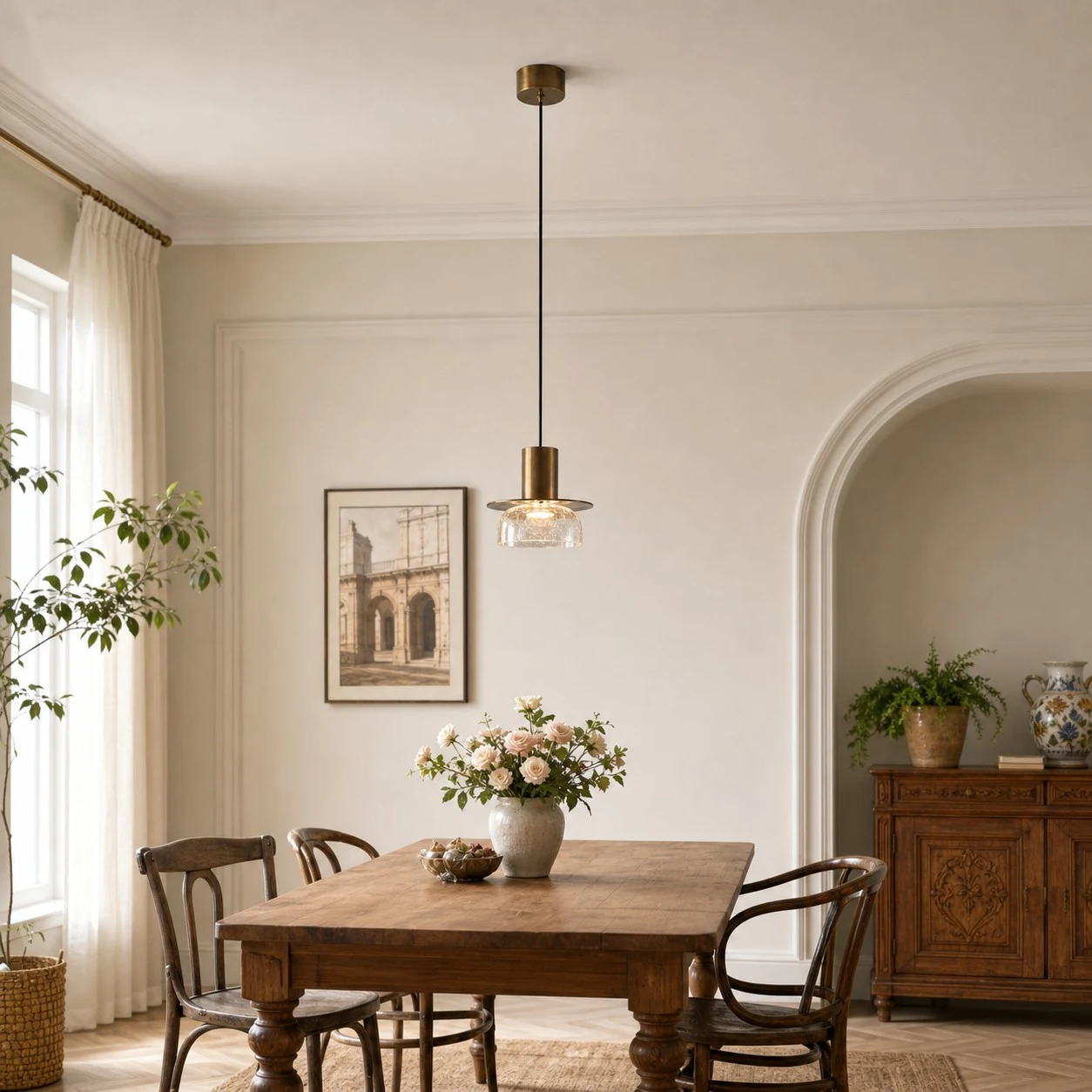 Crackle glass pendant used as a decorative room accent