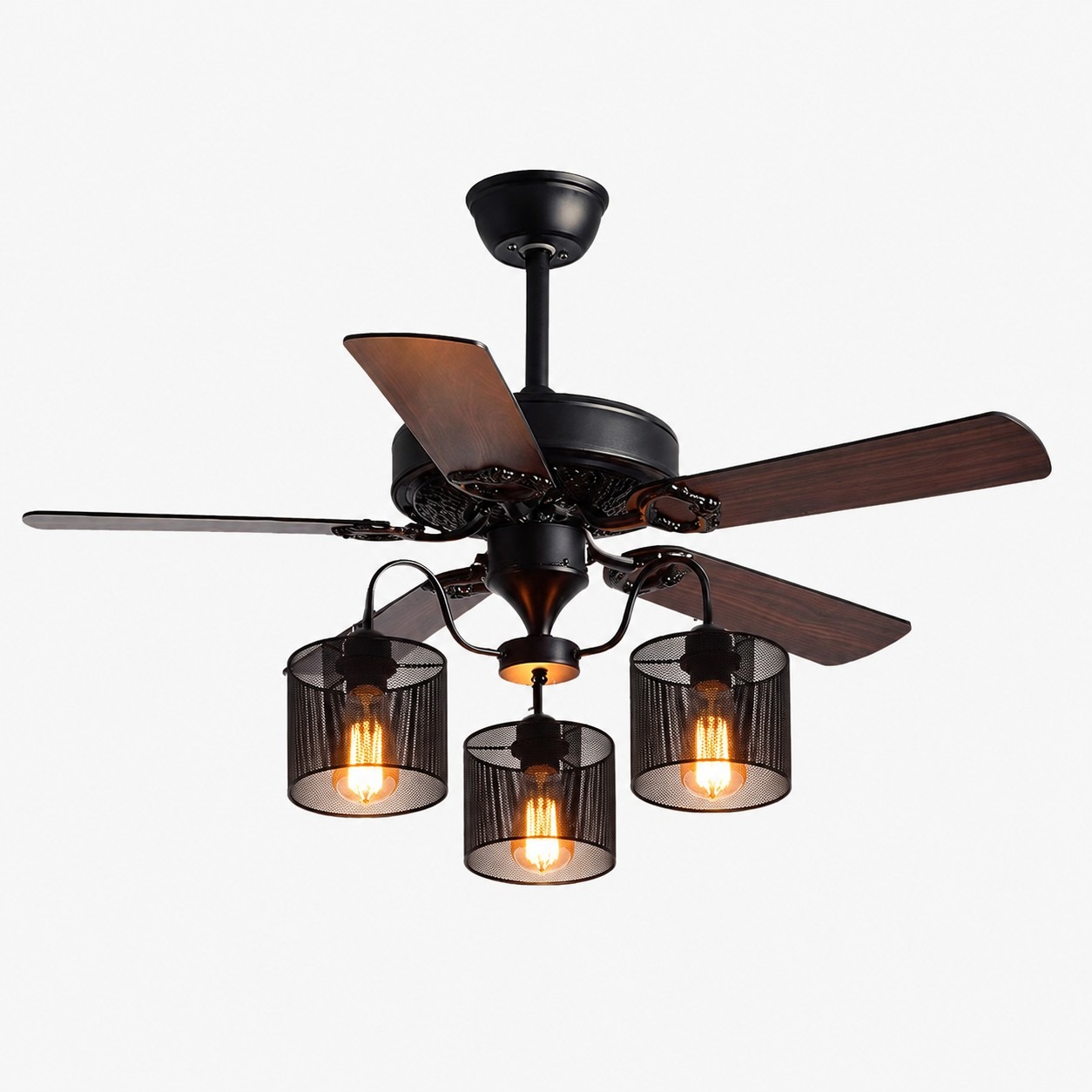 Style D wood blades three-light ceiling fan