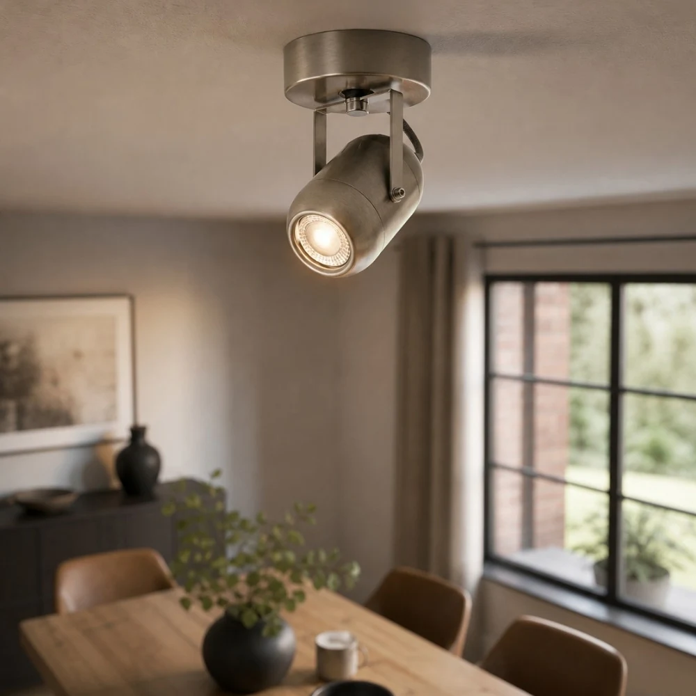 Sand nickel wall lamp used as warm accent lighting in a dining room