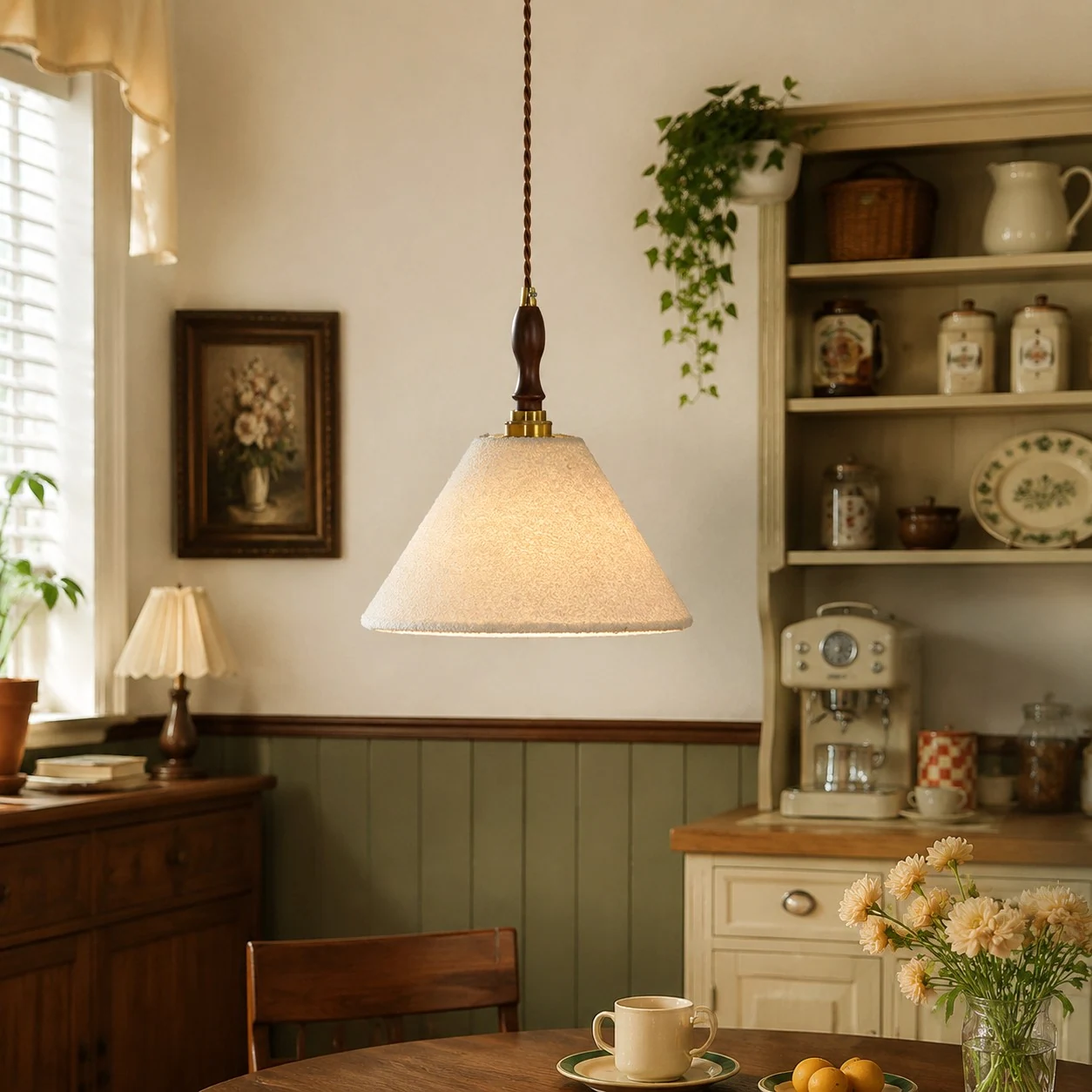 Warm cafe corner pendant scene