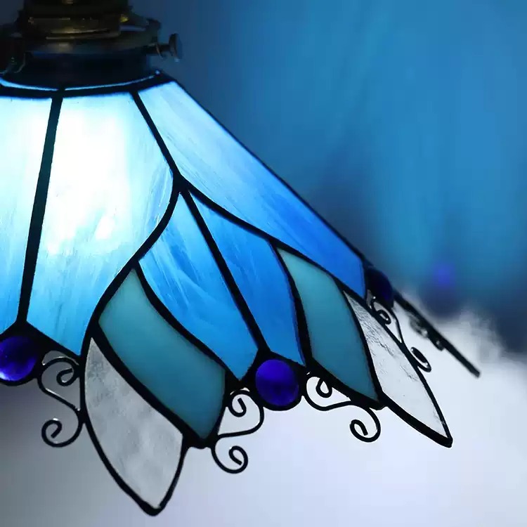 Blue Stained Glass Semi Flush Ceiling Light