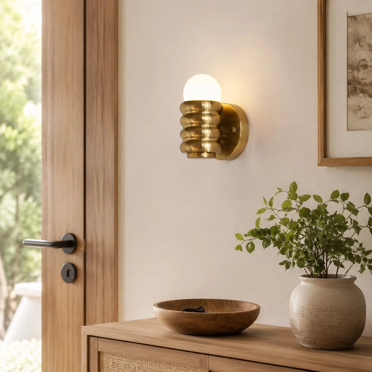 Installed bedside wall sconce in bedroom