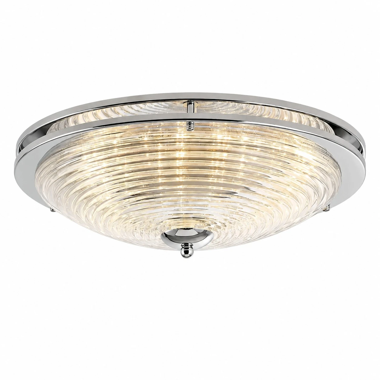 Chrome rippled glass flush mount ceiling light with warm light on