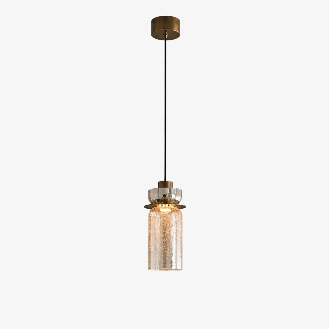 Style B pendant with amber crackle glass shade