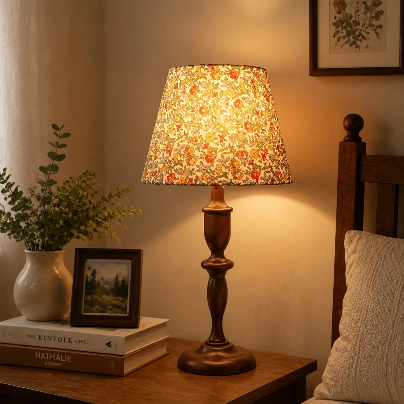 Warm bedside table lamp scene