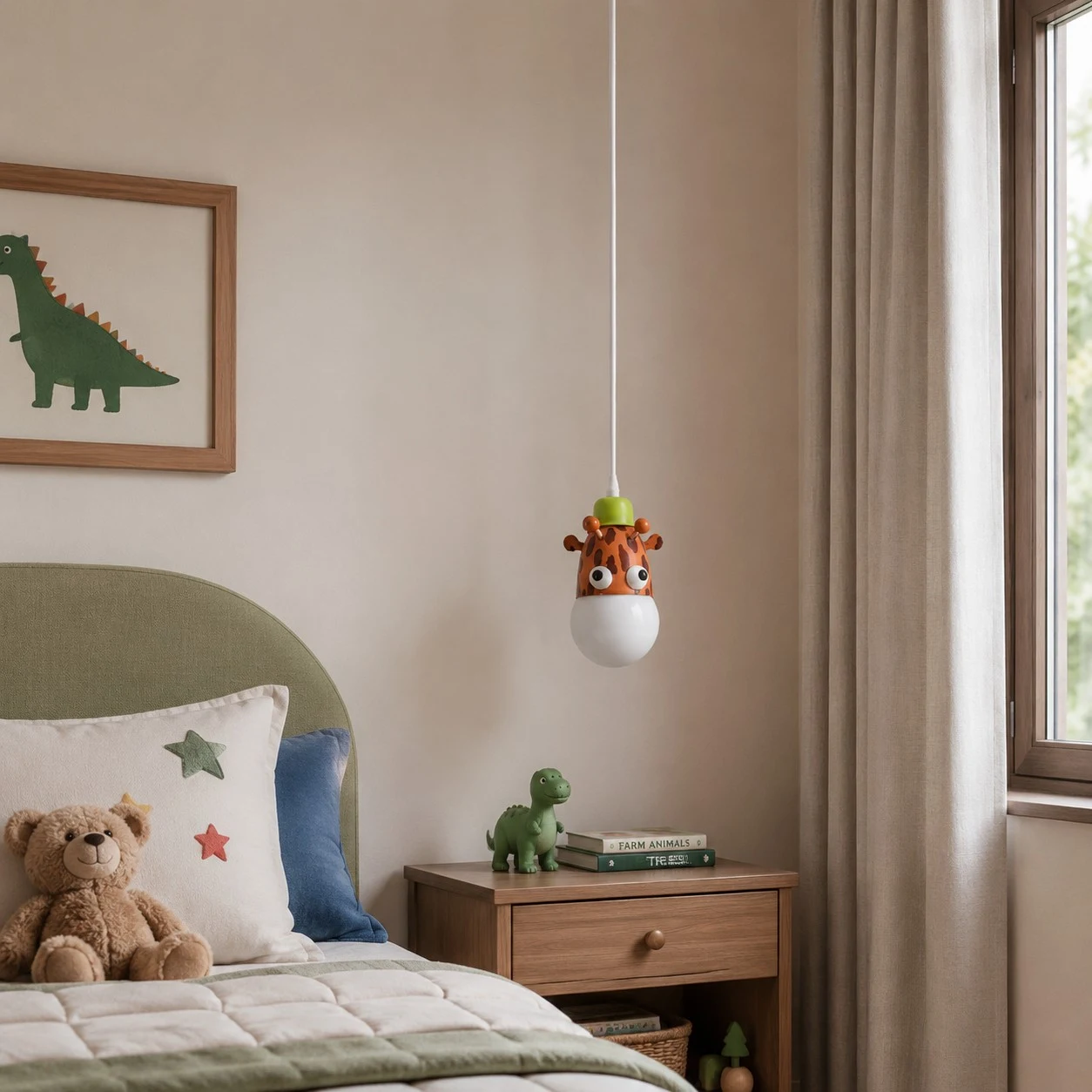 Giraffe animal pendant light installed