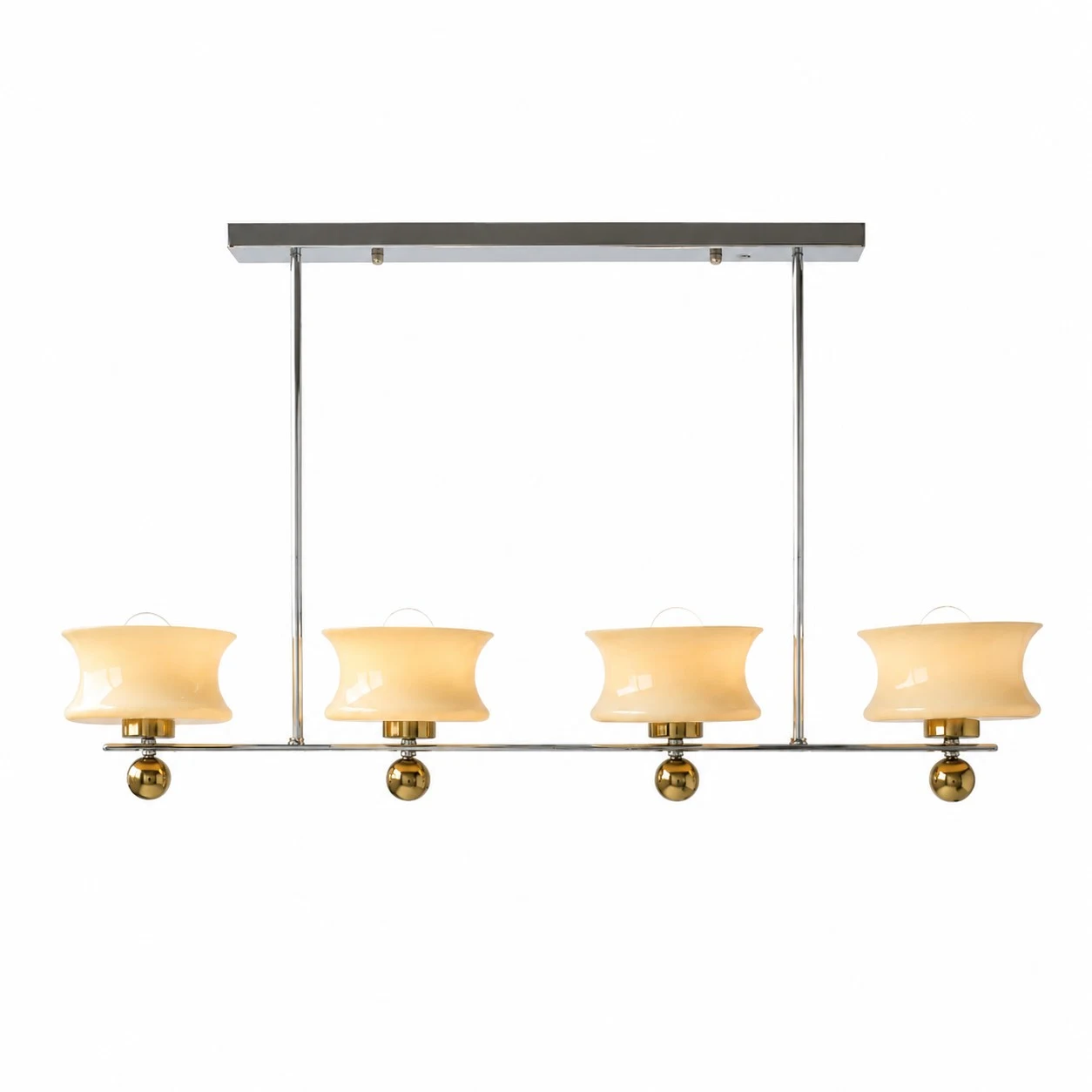 Linear 4-light cream glass chandelier
